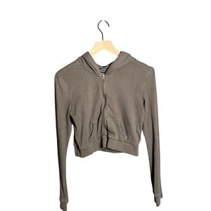 Urban Outfitters Cropped Zip Up Hoodie Brown Womens Large unassuming